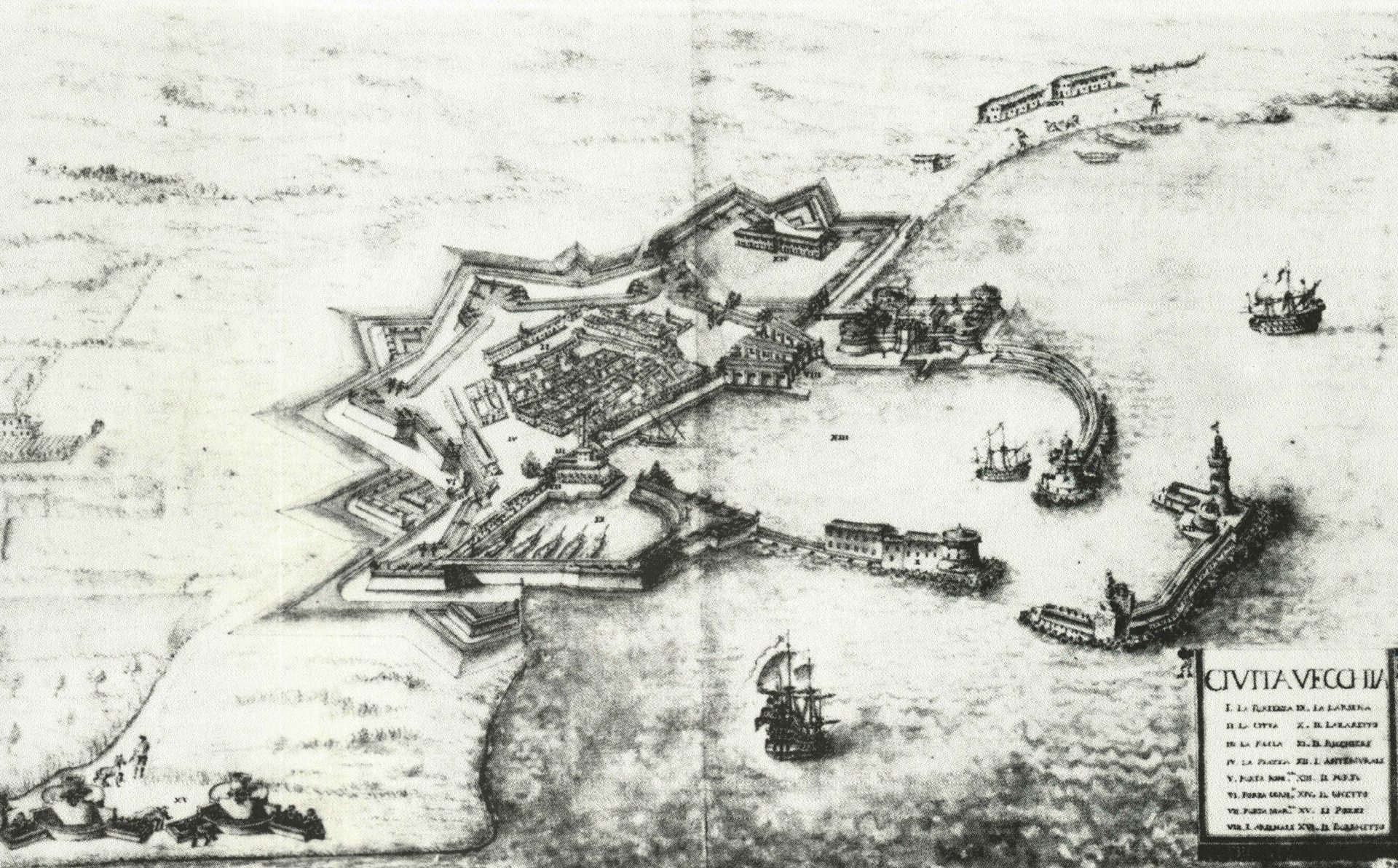 The port of Civitavecchia (Centumcellae) in the 17th century (Biblioteca Apostolica Vaticana).