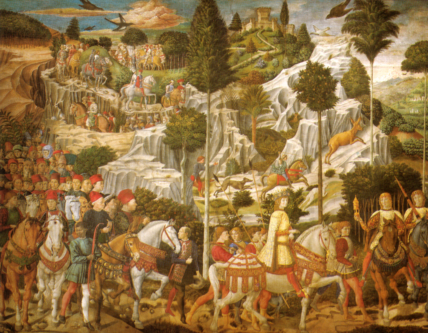 Benozzo Gozzoli, Procession led by Lorenzo the Magnificent, Chapel of the Magi, Florence