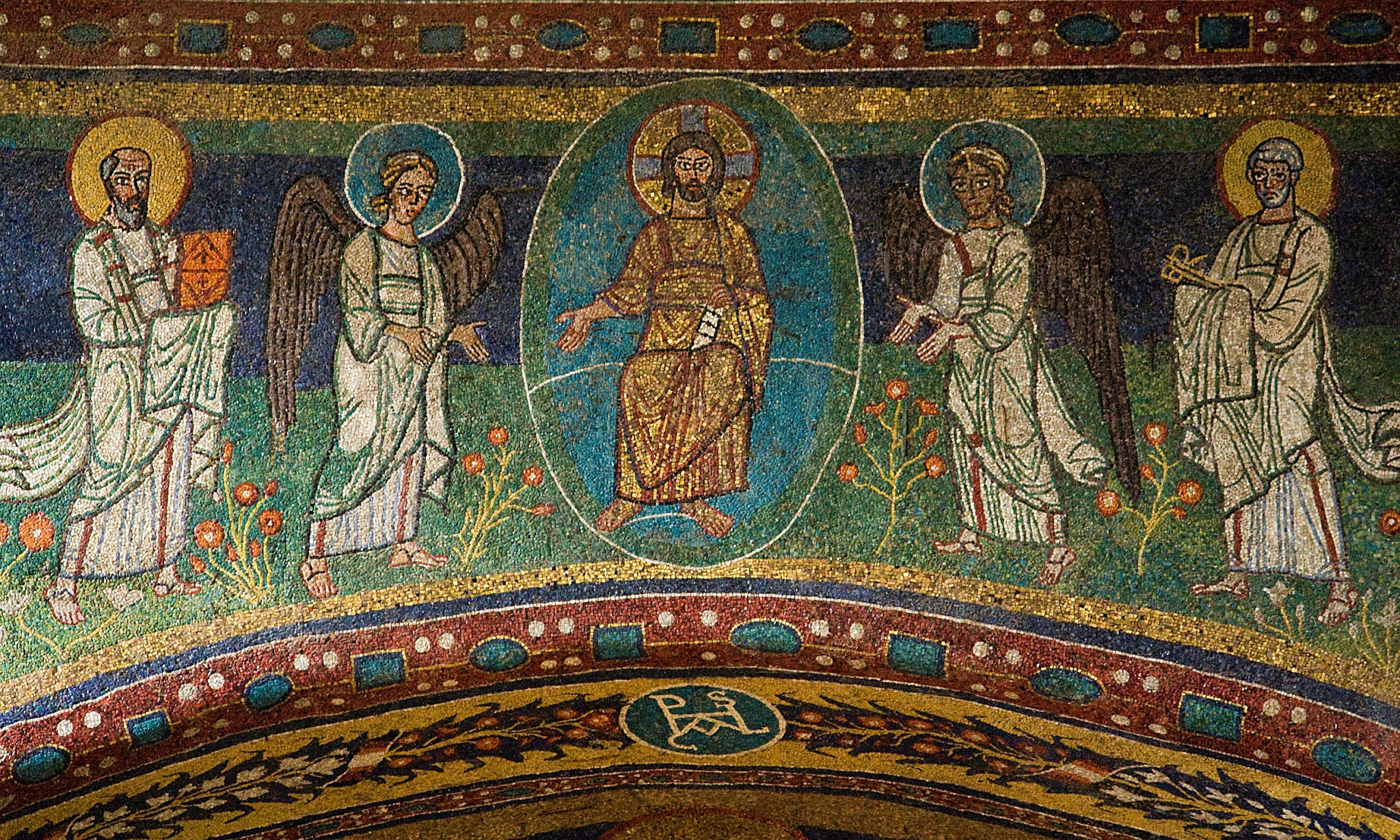 Detail of mosaic of apsidal arch of S. Maria in Domnica, early ninth century.